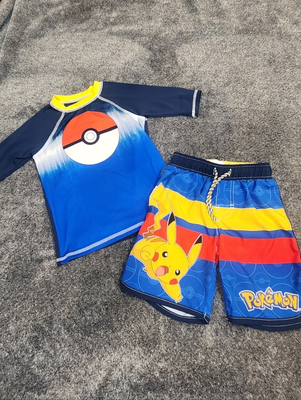 Pokemon Blue & Yellow Pikachu Kids Rash Guard Swim Set